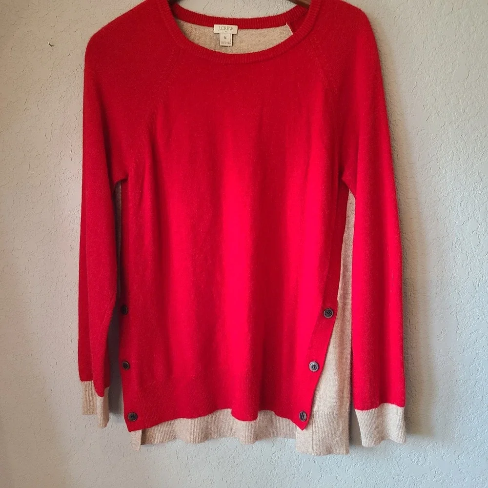 J. Crew Womens Elbow Patch Wool Blend Red/Tan Crew‎ Neck Pullover Size M